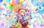  artist_request balloon blonde_hair boots bow bowtie candy chewing cuffs food futaba_anzu hat holding holding_microphone holding_stuffed_animal idolmaster idolmaster_cinderella_girls idolmaster_cinderella_girls_starlight_stage long_hair looking_at_viewer microphone official_art open_mouth short_sleeves solo striped striped_legwear stuffed_animal stuffed_toy thighhighs twintails very_long_hair 