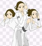  3girls double_bun dress hair_bun multiple_girls padme_amidala princess_leia_organa_solo rey_(star_wars) simple_background star_wars 