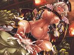  1girl ahegao breasts cowgirl_position cum cum_in_pussy fangs fucked_silly girl_on_top green_skin kaura_(taimanin_asagi) monster nipples orc pointy_ears prison sex solo_focus stomach_bulge straddling taimanin_asagi taimanin_asagi_battle_arena tana_(garyuh-chitai) vaginal 