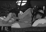  bed between_legs blush bra bra_lift breasts character_name copyright_name curtains dagashi_(place) english graphite_(medium) greyscale groping hairband hand_between_legs hand_on_own_chest indoors leaf lighting lips long_hair lying masturbation mixed_media monochrome moon moonlight night night_sky nipples on_bed on_side open_clothes open_shirt panties panty_pull pillow plant shadow shirt sidelocks skirt skirt_lift sky small_breasts socks solo star_(sky) starry_sky sweat toono_akiha traditional_media translated tsukihime type-moon underwear very_long_hair window 