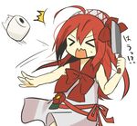  &gt;_&lt; 1girl ahoge bangs bannou_houchou-san closed_eyes hair_ribbon hairband houchou-san_no_uwasa knife paper_roll red_hair ribbon sidelocks simple_background solo surprised sweatdrop toilet_paper translated white_background yuzukor 