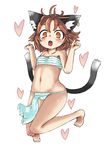  animal_ears cat_ears chen fundoshi heart highres japanese_clothes jewelry multiple_tails orange_eyes osaname_riku sarashi short_hair solo tail touhou 