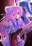  bass_guitar blue_hair guitar instrument kyrie_florian levi_russel looking_at_viewer lyrical_nanoha mahou_shoujo_lyrical_nanoha_innocent material-l material-s mizunashi_(second_run) multiple_girls one_eye_closed open_mouth pink_hair red_eyes red_hair smile star stern_starks twintails 