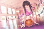  ball basketball blue_eyes brown_hair mana_kakkowarai original sport waifu2x 