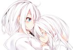  2girls aqua_eyes blush haegiwa hoodie long_hair original shirt short_hair sleeping waifu2x white white_hair 