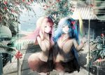  2girls bow flowers hatsune_miku long_hair megurine_luka sa&#039;yuki seifuku skirt vocaloid 