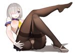  ass_grab blue_eyes breasts cameltoe gloves gray_hair hamakaze_(kancolle) kantai_collection nero_(nilu) nipples panties pantyhose see_through seifuku short_hair underwear 