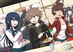  3girls :d ;d asahina_aoi bangs birthday_party black_hair blazer blouse blue_hair blunt_bangs blush bow breasts brown_hair cake camera celestia_ludenberck cleavage commentary_request cup danganronpa danganronpa_1 drill_hair dutch_angle fat fat_man feeding food fork glasses hair_ornament hairclip holding holding_camera holding_cup holding_fork holding_plate hood hood_down hoodie indoors jacket long_hair long_sleeves looking_at_another maid_headdress maizono_sayaka medium_breasts multiple_boys multiple_girls naegi_makoto nanasaki necktie one_eye_closed oowada_mondo open_clothes open_jacket open_mouth paper_chain party plaid plaid_skirt plate pompadour ponytail red_eyes sandwich school_uniform serafuku shirt short_shorts shorts skirt slice_of_cake smile swept_bangs track_jacket twin_drills white_blouse white_shirt yamada_hifumi 