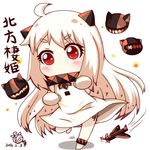  ahoge aircraft airplane anklet artist_name barefoot chabo_(d816092c) chibi horns jewelry kantai_collection long_hair mittens northern_ocean_hime pale_skin panties red_eyes shinkaisei-kan side-tie_panties signature solo underwear white_hair 