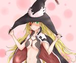  blonde_hair blush breasts cape cleavage green_eyes groin hat hat_tug jewelry light_smile long_hair medium_breasts navel necklace pink_background sketch solo to_aru_majutsu_no_index to_aru_majutsu_no_index:_new_testament witch_hat yampoo 
