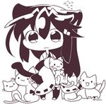  :3 animal_ears cat cat_ears cat_tail chibi detached_sleeves greyscale haruna_(kantai_collection) japanese_clothes kantai_collection kemonomimi_mode long_hair monochrome nontraditional_miko ribbon-trimmed_sleeves ribbon_trim solo tail tsukko_(3ki2ne10) 
