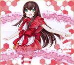  aoki_hagane_no_arpeggio brown_hair dress green_eyes hair_between_eyes iroha_(nullpo) long_hair maya_(aoki_hagane_no_arpeggio) open_mouth shawl shikishi smile solo traditional_media 