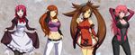  :t absurdres baozi black_legwear blue_eyes breasts brown_hair character_request chinese_clothes cleavage crossover curtsey food guilty_gear hidaka_aoi highres hisui juusou_kikou_dancouga_nova kuradoberi_jam large_breasts long_hair maid midriff mountain_dew multiple_girls navel pantyhose pink_hair purple_eyes red_hair spike_wible tsukihime very_long_hair 