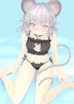  3: animal_ears bell blush cat_cutout cat_ear_panties cat_lingerie cleavage_cutout eyebrows eyebrows_visible_through_hair highres ishikkoro jingle_bell looking_at_viewer meme_attire mouse_ears mouse_tail navel nazrin panties side-tie_panties solo tail touhou underwear 