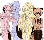  animal_ears bear_ears bear_tail bracelet bunny_ears candy candy_lapin_(show_by_rock!!) chokyuruiyu_(show_by_rock!!) cream_teddy_(show_by_rock!!) crossed_arms double_v food genderswap genderswap_(ftm) hand_on_hip hands_in_pockets hood hoodie jewelry lollipop multiple_boys multiple_monochrome pig_ears pig_macaron_(show_by_rock!!) shikido_(khf) short_hair show_by_rock!! signature smile squirrel_ears squirrel_tail tail v 