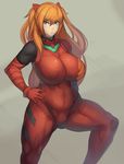  alternate_breast_size blue_eyes bodysuit breasts covered_nipples curvy hair_ribbon highres huge_breasts impossible_clothes long_hair looking_at_viewer metal_owl_(aden12) muscle neon_genesis_evangelion orange_hair parted_lips plugsuit plump puffy_nipples ribbon solo souryuu_asuka_langley thick_thighs thighs twintails wide_hips 