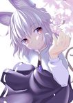  animal_ears blush capelet cherry_blossoms flower grey_hair highres ishikkoro jewelry long_sleeves mouse_ears mouse_tail nazrin necklace petals red_eyes shirt short_hair simple_background skirt skirt_set smile solo tail touhou upper_body white_background 