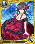  artist_request black_hair breasts card_(medium) character_name chess_piece cleavage dress flower hair_flower hair_ornament high_school_dxd large_breasts long_hair official_art pawn purple_eyes raynare red_dress smile solo trading_card 