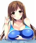  akikaze_tsumuji breasts brown_eyes brown_hair competition_swimsuit idolmaster idolmaster_cinderella_girls idolmaster_cinderella_girls_starlight_stage large_breasts long_hair nitta_minami one-piece_swimsuit solo swimsuit 
