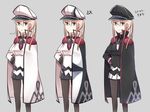  adapted_costume alternate_color black_legwear blue_eyes cape commentary_request graf_zeppelin_(kantai_collection) hat ido_(teketeke) kantai_collection light_brown_hair multiple_girls multiple_persona pantyhose peaked_cap player_2 pleated_skirt skirt translated twintails 