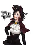  animal_ears bad_artstation_id bad_id bell black_hair blue_eyes cat collar corset dongho_kang fake_animal_ears gloves hand_on_hip jingle_bell lady_sherr looking_down looking_up mabinogi_duel simple_background solo upper_body white_background yellow_eyes 