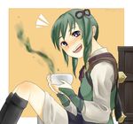  artist_name blush fire_emblem fire_emblem_if green_hair midoriko_(fire_emblem_if) open_mouth setsu_hu sitting smile solo tea twintails twitter_username 