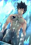  1boy abs bara cum fairy_tail gray_fullbuster male_focus muscle nude pecs penis restrained solo testicles tofu_(coolboyz18) 