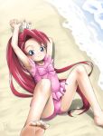  1girl beach blue_eyes child kozeri_ai live_on_cardliver_kakeru mashikodori_(mashidori) ponytail red_hair swimsuit 