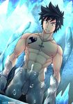  1boy abs bara cum fairy_tail gray_fullbuster male_focus muscle nude pecs penis restrained solo testicles tofu_(coolboyz18) 