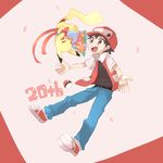  anniversary black_hair brown_eyes flower hat micio pikachu poke_ball pokemon pokemon_(game) red_(pokemon) red_(pokemon)_(classic) 