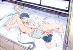  2boys 69 ao_no_exorcist ass bed bottomless brothers cum drooling fellatio glasses incest male_focus multiple_boys okojiyo okumura_rin okumura_yukio oral penis pointy_ears saliva siblings sweat tail testicles yaoi 