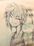  drawing gorillaz gradient gradient_background monochrome noodle_(gorillaz) noodles photo shirt short_hair sketch smile solo twintails 