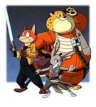  benjamin_clawhauser bunny cheetah disney finn_(star_wars) fox judy_hopps lightsaber nick_wilde poe_dameron rey_(star_wars) staff star_wars star_wars:_the_force_awakens zootopia 