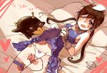  1girl academic_(dragon_nest) anchor_symbol animal_ears bare_shoulders blush breasts brown_hair bunny_ears cat_panties choker condom_wrapper dragon_nest earrings egg_vibrator facial_mark gloves heart jewelry looking_at_viewer lying on_bed open_mouth panties pillow robot skirt skirt_lift skull skull_earrings thigh_strap tow0 twintails vibrator vibrator_under_panties white_panties wince 