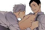  2boys blush haikyuu!! licking male_focus multiple_boys muscle nipples pecs sawamura_daichi source_request sugawara_koushi tagme undressing wince yaoi 
