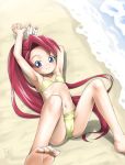  1girl beach blue_eyes child kozeri_ai live_on_cardliver_kakeru mashikodori_(mashidori) ponytail red_hair swimsuit 