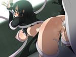  1girl areolae ass bent_over black_dress black_hair blush breast_grab breasts censored cum cum_in_pussy cumdrip dress from_behind fubuki_(one-punch_man) grabbing green_eyes highres huge_breasts ice_place legs long_sleeves looking_back mosaic_censoring nipples no_bra no_panties one-punch_man penis pussy rape restrained sex short_hair solo_focus sweat tentacle thighhighs thighs torn_clothes vaginal 