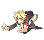  :3 ahoge animal_ears black_footwear black_jacket black_pants blonde_hair blue_eyes boruto:_naruto_the_movie cat_ears cat_tail catboy facial_mark fish food_in_mouth forehead_protector full_body greetload hair_between_eyes jacket kemonomimi_mode long_sleeves male_focus mouth_hold naruto naruto_(series) open_toe_shoes outstretched_arms palms pants paw_print pouncing shoes simple_background solo tail thigh_strap track_jacket uzumaki_boruto 