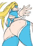  :q ass ass_focus blonde_hair blue_eyes blue_leotard domino_mask exaxuxer from_behind leotard long_hair mask rainbow_mika solo street_fighter street_fighter_v thick_thighs thighs tongue tongue_out twintails wrestling_outfit 