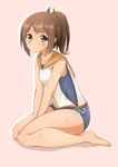  absurdres brown_eyes brown_hair highres i-401_(kantai_collection) kantai_collection ponytail shiso_azuki smile solo swimsuit swimsuit_under_clothes 