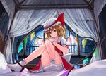  :| arch ascot bangs bare_legs bed bed_sheet blanket blonde_hair bloomers blush canopy_bed closed_mouth convenient_censoring crystal curtains demon_wings dress fence flandre_scarlet frilled_shirt_collar frills full_body hands_on_own_chest hat hat_ribbon head_tilt indoors knees_together_feet_apart knees_up light_rays looking_at_viewer mansion md5_mismatch mob_cap muireko no_shoes on_bed pillow puffy_short_sleeves puffy_sleeves red_dress red_eyes red_ribbon revision ribbon scarlet_devil_mansion see-through short_sleeves socks solo thighs touhou underwear white_hat white_legwear window wings wrist_cuffs 