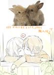  2boys animal armin_arlert blonde_hair child eren_yeager eyes_closed kiss male_focus moxue_qianxi multiple_boys plant rabbit shingeki_no_kyojin short_hair translation_request yaoi 