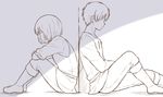  2boys armin_arlert boots child eren_yeager male_focus monochrome moxue_qianxi multiple_boys pants shingeki_no_kyojin shirt short_hair sitting 