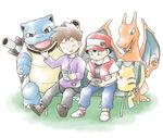  arm_up baseball_cap bench blastoise boots brown_hair charizard closed_eyes game_boy gen_1_pokemon handheld_game_console hat link_cable multiple_boys official_style ookido_green pikachu playing_games pokemon pokemon_(creature) pokemon_(game) pokemon_rgby red_(pokemon) red_(pokemon_rgby) shoes simple_background sitting sneakers spiked_hair sugimori_ken_(style) white_background 