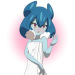  blue_hair blue_skin blush flat_color highres inazuma_eleven_(series) inazuma_eleven_go inazuma_eleven_go_galaxy long_hair multicolored_hair naked_towel open_mouth powai_pichori purple_eyes solo sweatdrop to-ya_musium towel two-tone_hair white_hair 