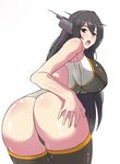  1girl artist_request ass bare_shoulders black_hair blush breasts curvy from_behind hair_ornament hand_on_ass huge_ass huge_breasts kantai_collection leaning leaning_forward leotard long_hair looking_at_viewer looking_back moriya nagato_(kantai_collection) open_mouth red_eyes shiny shiny_clothes shiny_skin solo thick_thighs thighhighs thong thong_leotard wide_hips 