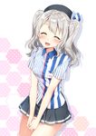  employee_uniform hat kantai_collection kashima_(kantai_collection) lawson masuishi_kinoto name_tag silver_hair skirt smile solo twintails uniform wavy_hair 