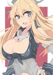  blonde_hair blue_eyes breasts cleavage gloves iowa_(kantai_collection) kantai_collection large_breasts long_hair looking_at_viewer moonlaw open_mouth simple_background solo star star-shaped_pupils symbol-shaped_pupils 