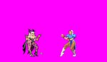  animal_print animated animated_gif bat_print bat_wings big_hair blue_dress capcom china_dress chinese_clothes chun-li company_connection cosplay costume_switch crossover demon_girl dress fighting_stance full_body heart lilith_aensland lowres morrigan_aensland multiple_girls pantyhose pink_background print_legwear simple_background standing street_fighter succubus vampire_(game) wings yuri 