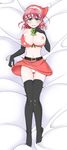  blush breasts cameltoe christmas commentary_request dakimakura elbow_gloves final_fantasy final_fantasy_v full_body gloves green_eyes hat highres large_breasts lenna_charlotte_tycoon looking_at_viewer lying mabo-udon midriff navel nipples on_back open_mouth panties pink_hair santa_hat short_hair skirt skirt_lift smile solo thighhighs underwear 